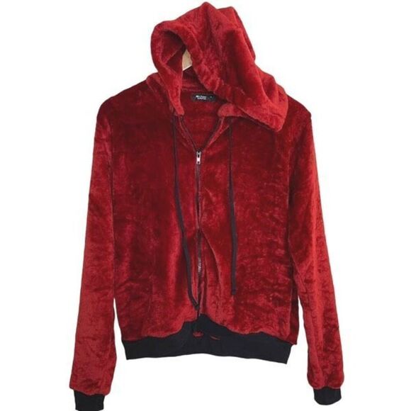 Michael Lauren hooded zip up fleece sweatshirt jacket red orange medium NWT